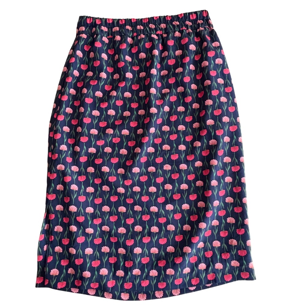 J. CREW Pull-On Pencil Skirt Small Navy Pink Pockets Floral Romantic Block Print - Picture 4 of 7